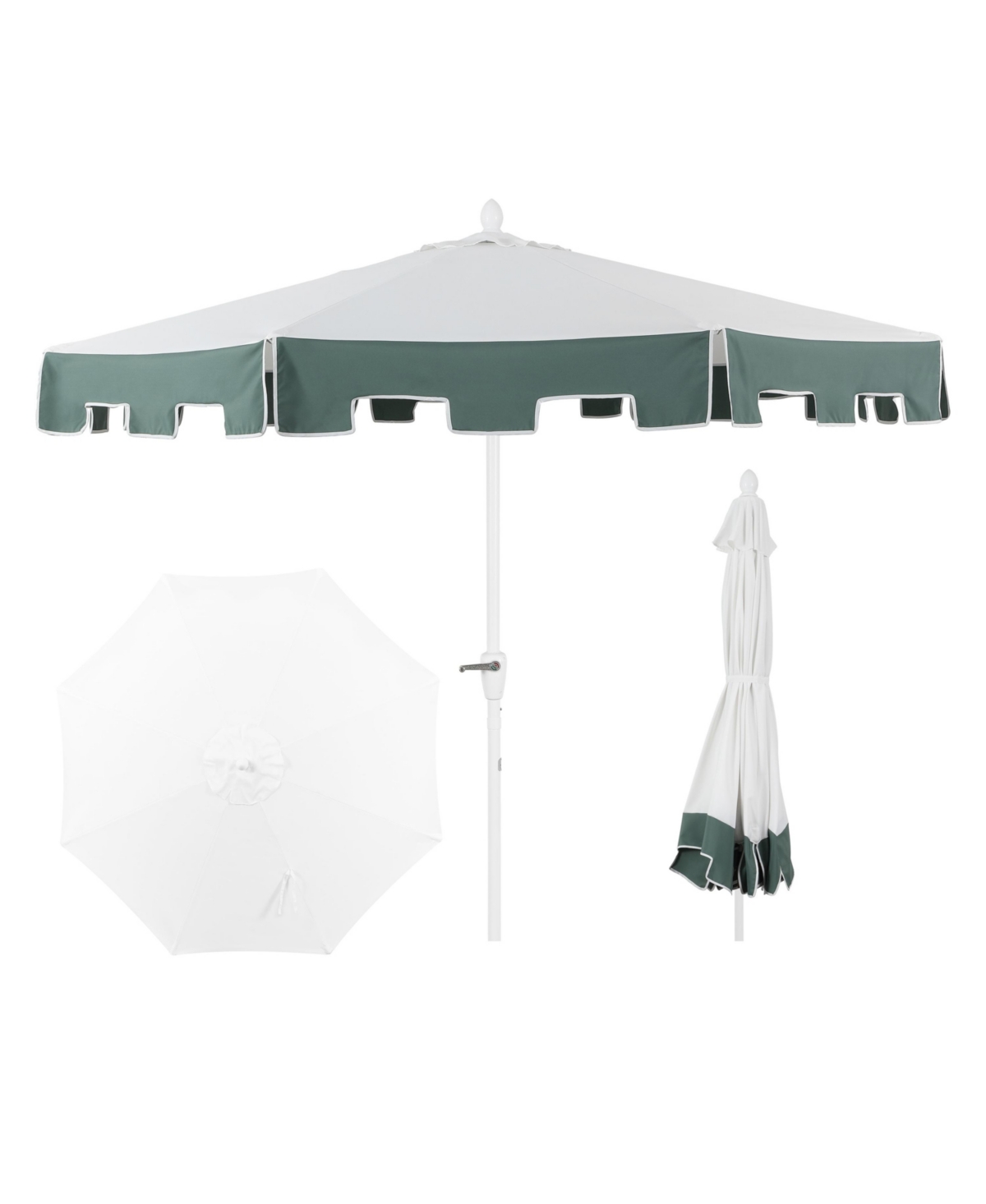 Baiona 9 ft Market Patio Umbrella, Uv Protection, Auto-Tilt, Crank, Wind Vent - White/green