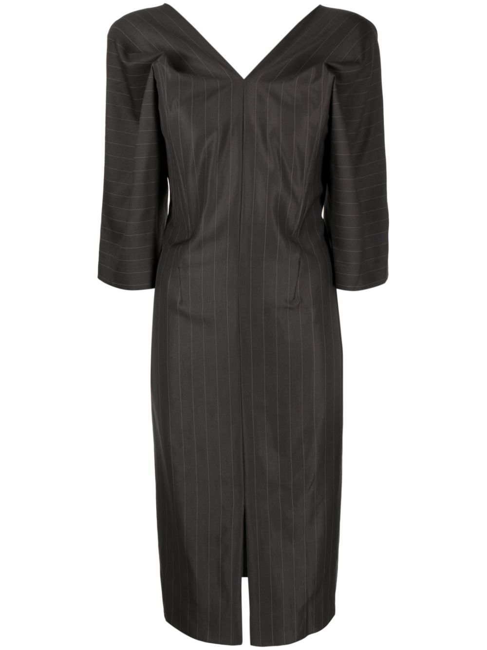 Striped wool-silk dress - Grey