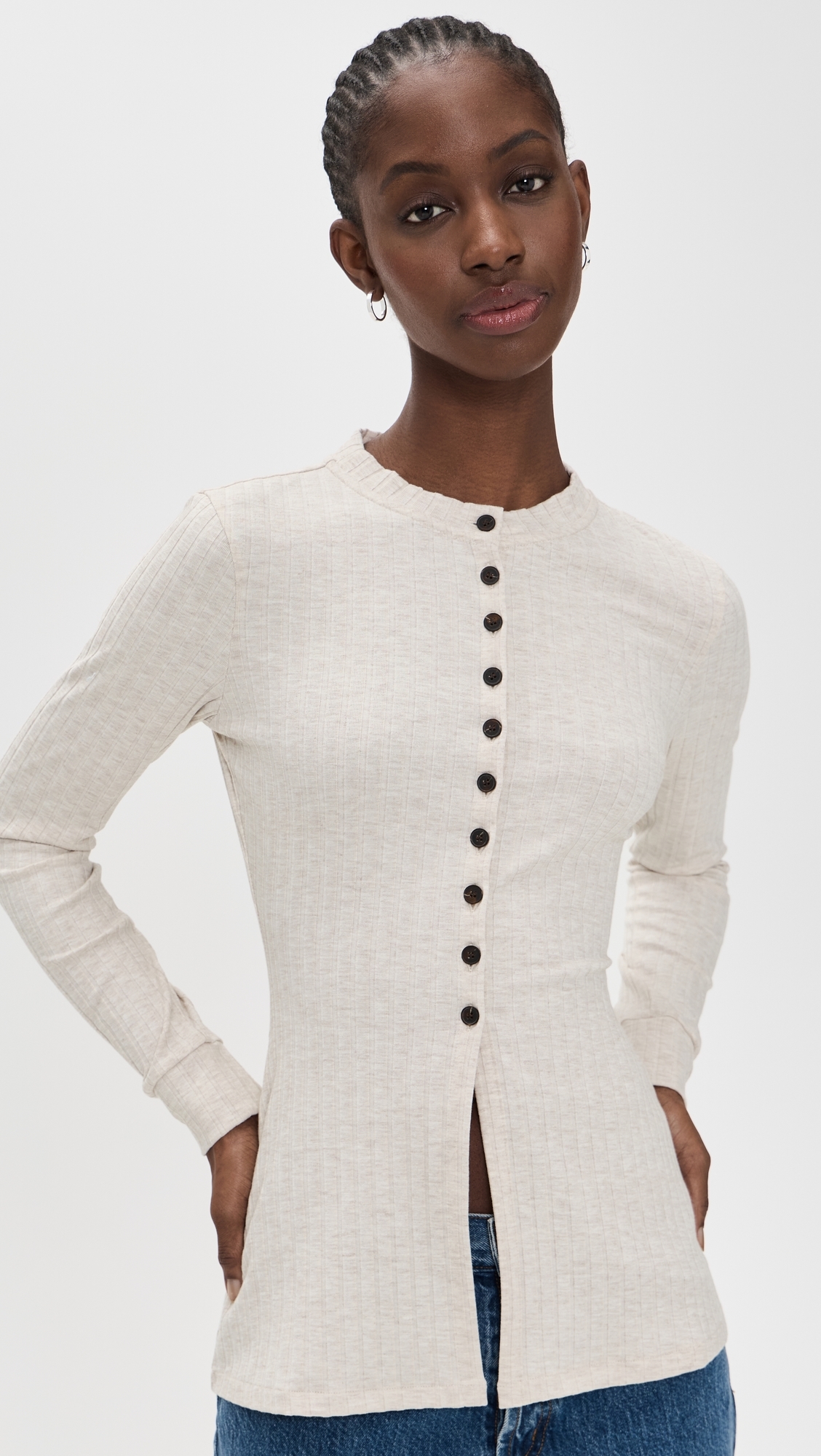 Daphne Ribbed Jersey Top Oatmeal Marl