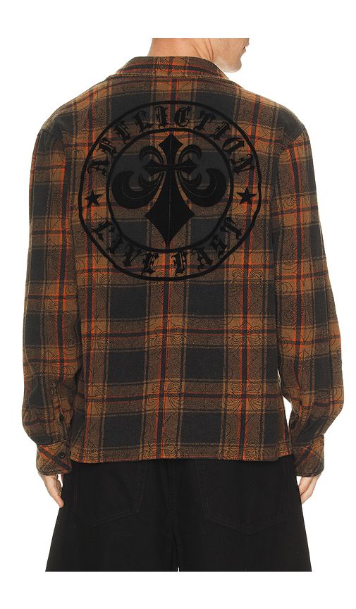 Affliction Live Fast Flannel Shirt in Black,Brown. M. Also in S, L, XL/1X
