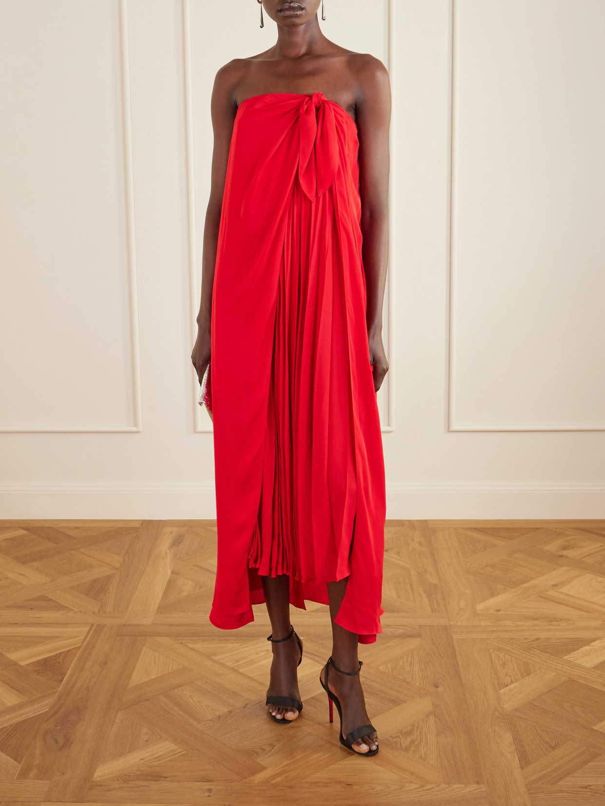 Brittani Strapless Wrap-effect Satin Maxi Dress - Red