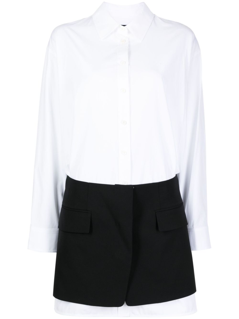 Long-sleeve panelled shirtdress - White