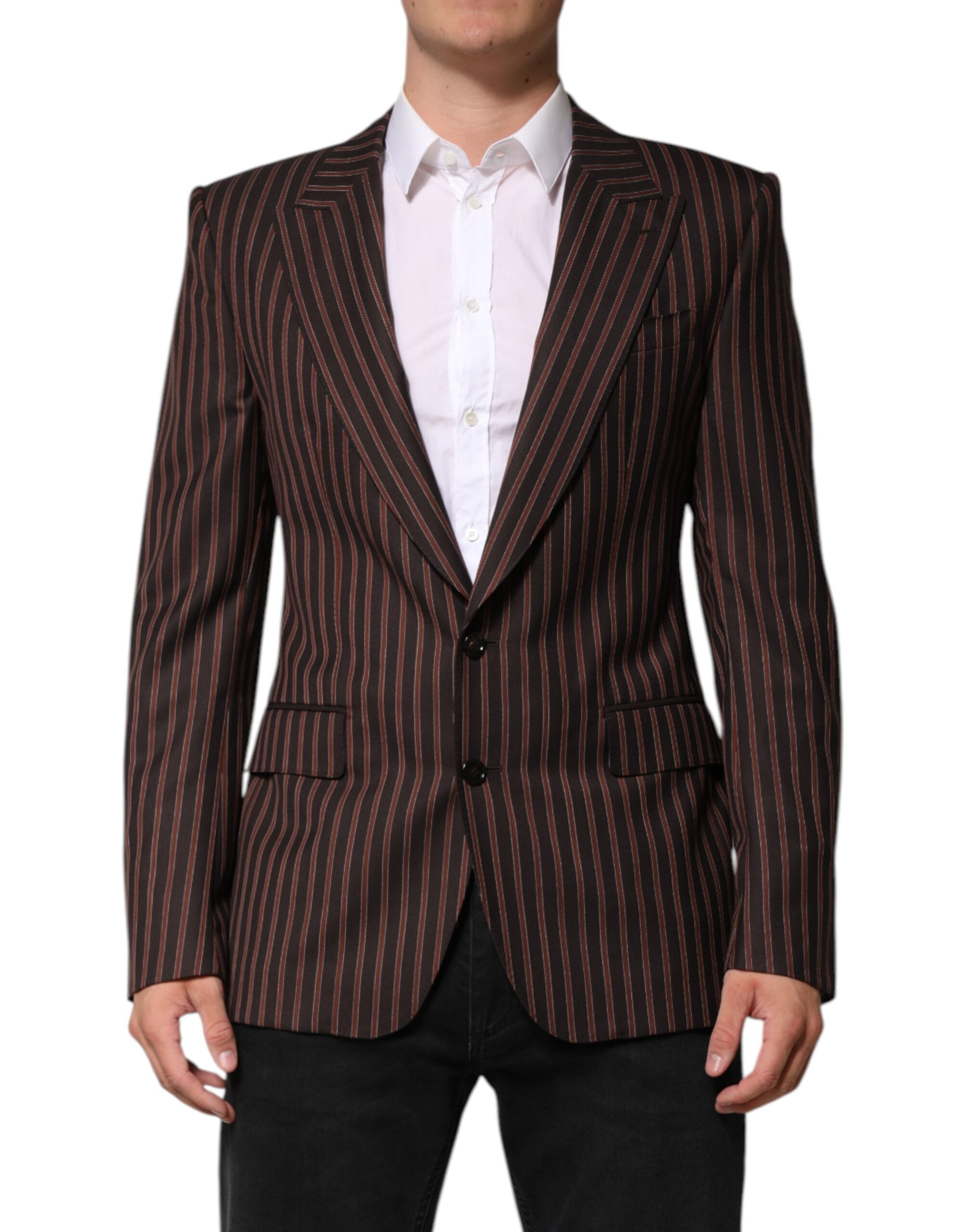 Virgin Wool Striped Blazer — Brown