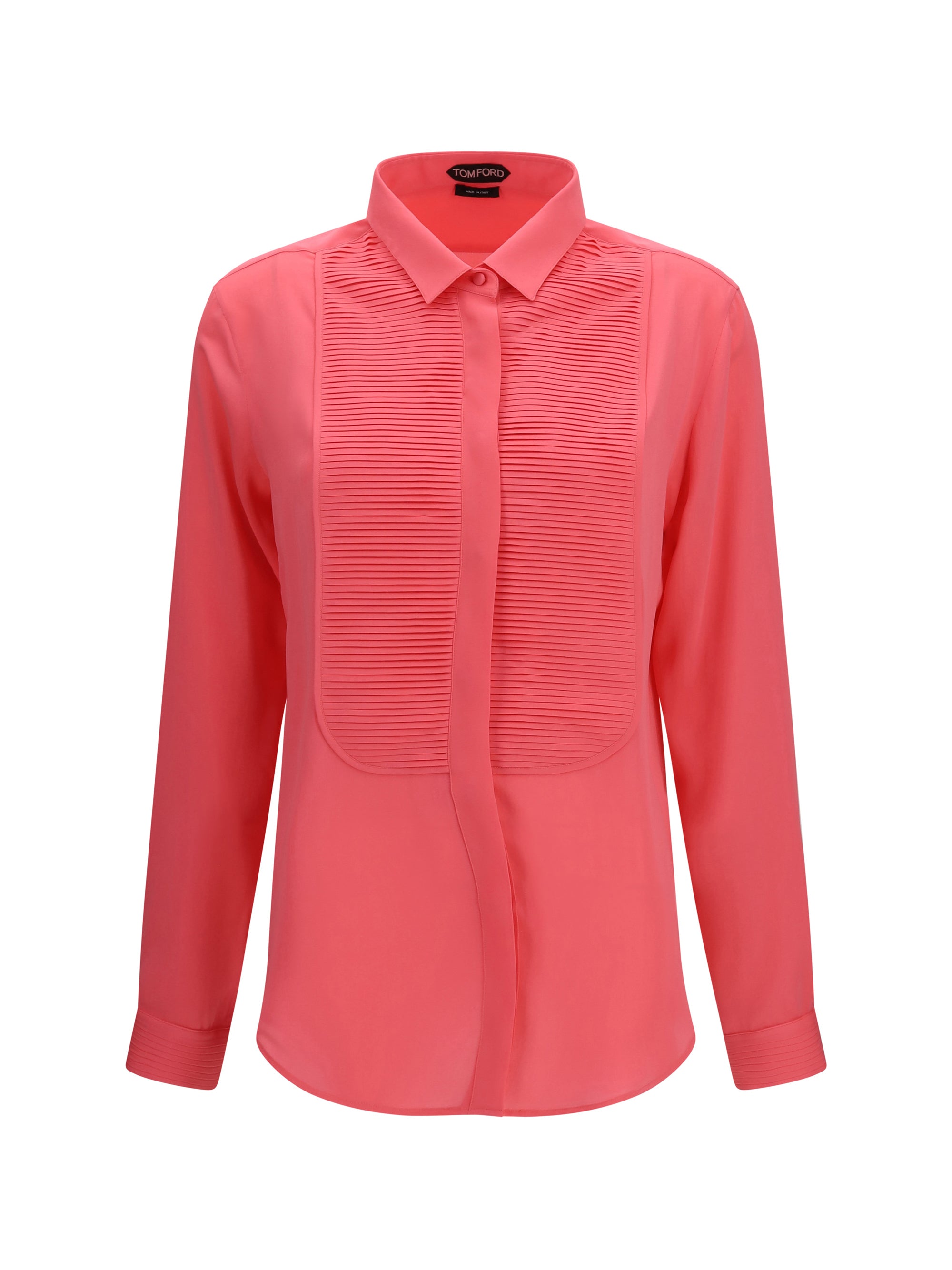 Pleated Bib Silk Shirt — Pink