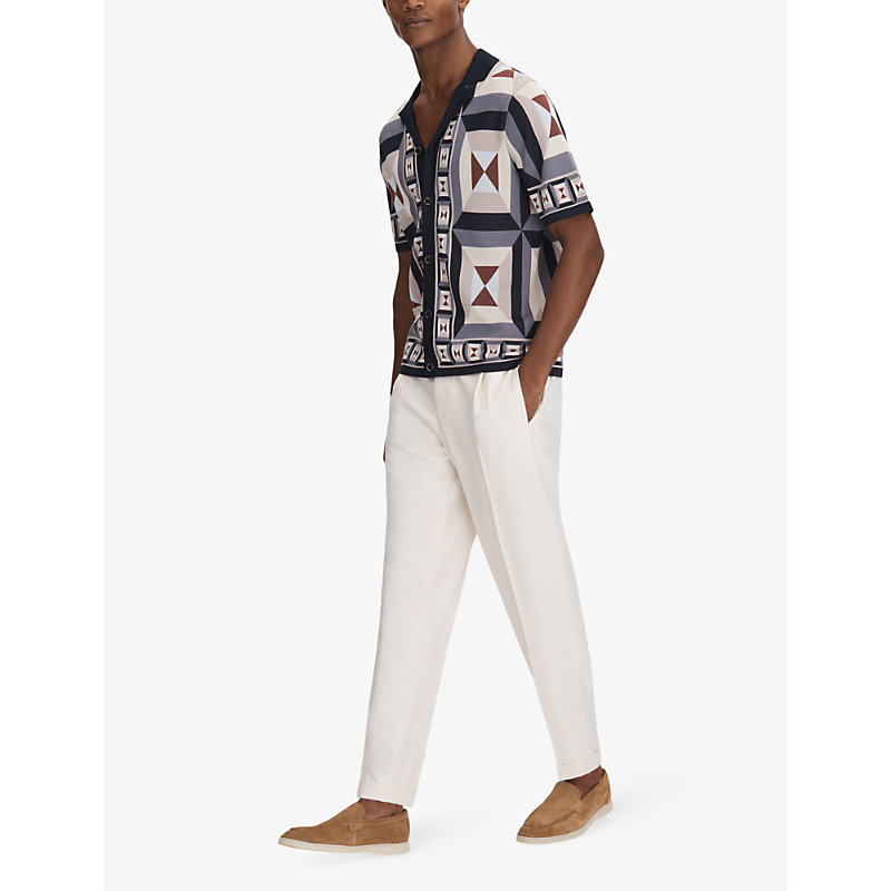 Mens Blue Multi Beresford Graphic-pattern Knitted Shirt L