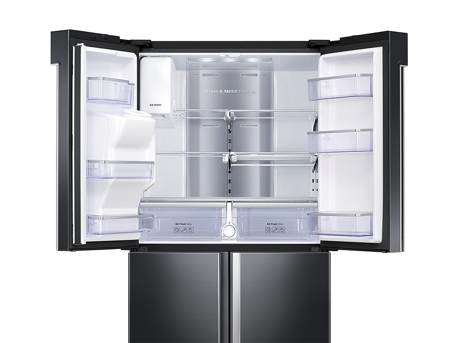 22 cu. ft. Family Hub™ Counter Depth 4-Door Flex™ Refrigerator in Black Stainless Steel(RF22N9781SG/AA)