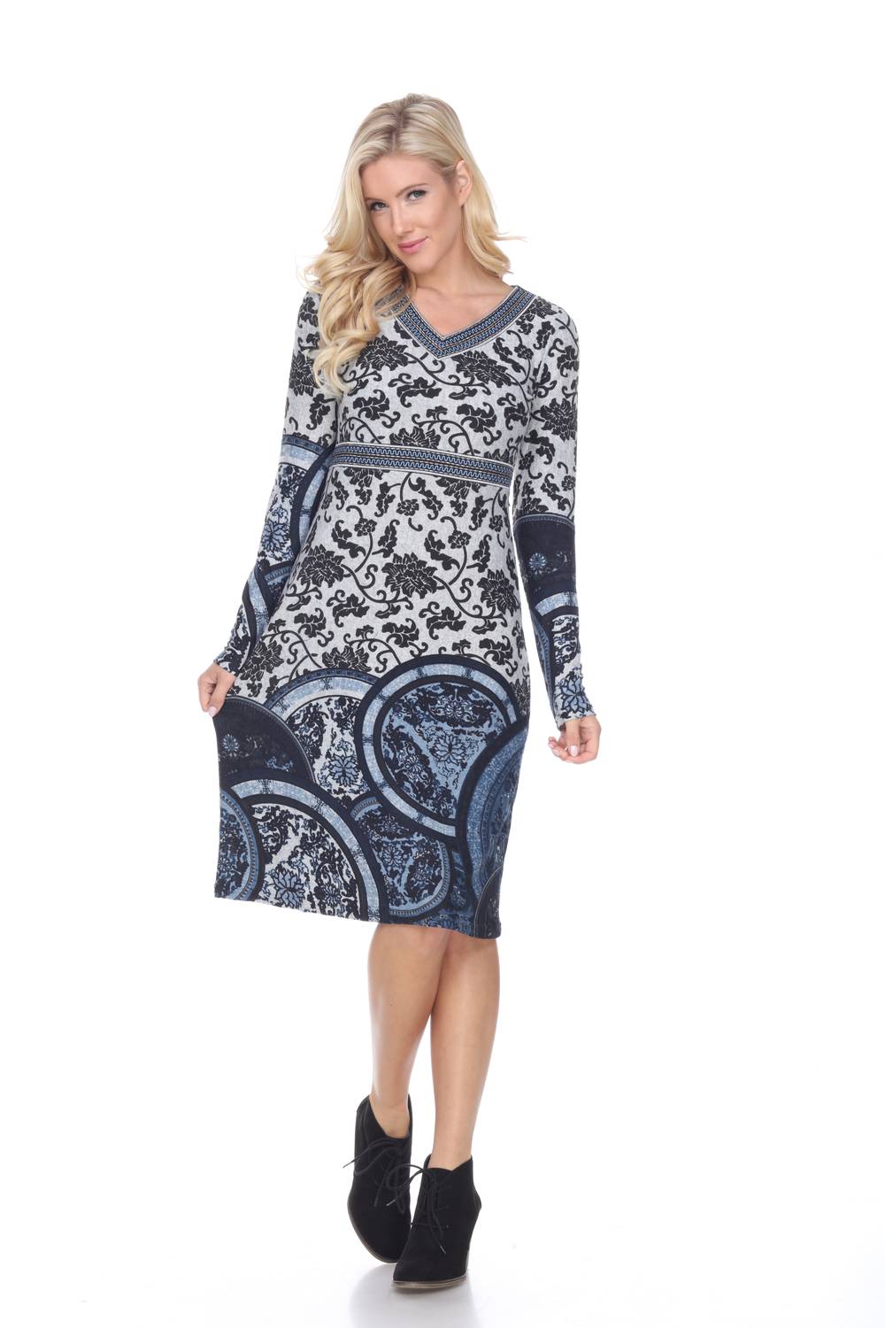 Naarah Embroidered Sweater Dress In Blue