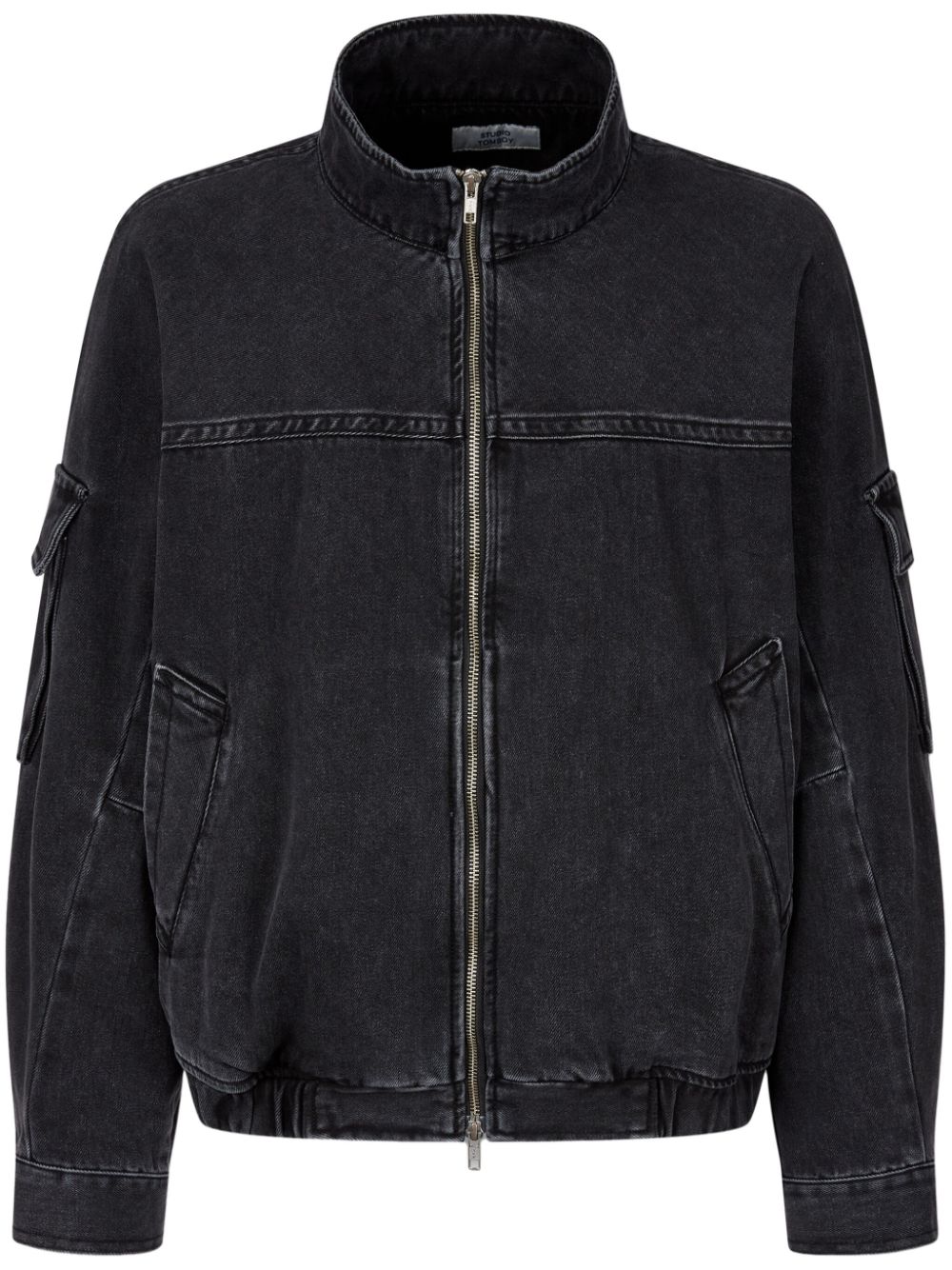 High-neck denim bomber jacket - Black