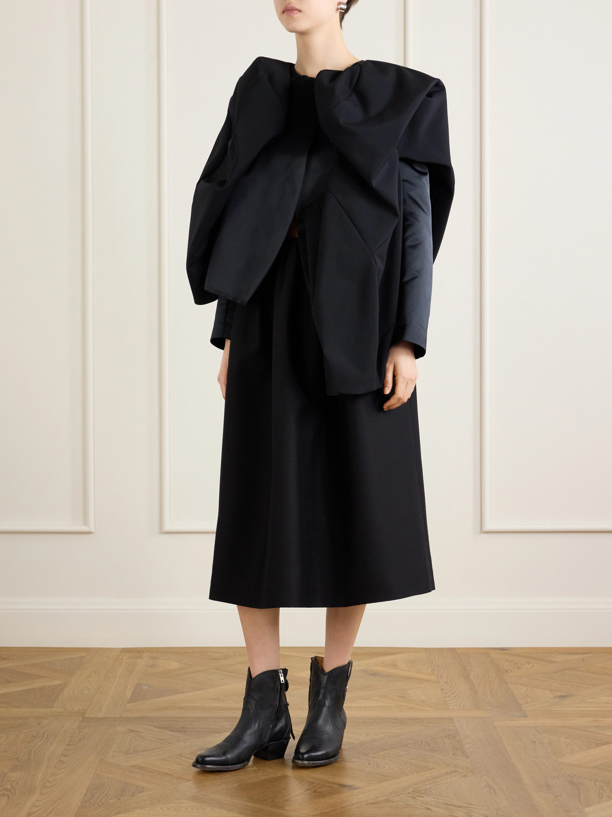 Wool And Satin-trimmed Crepe Jacket - Black