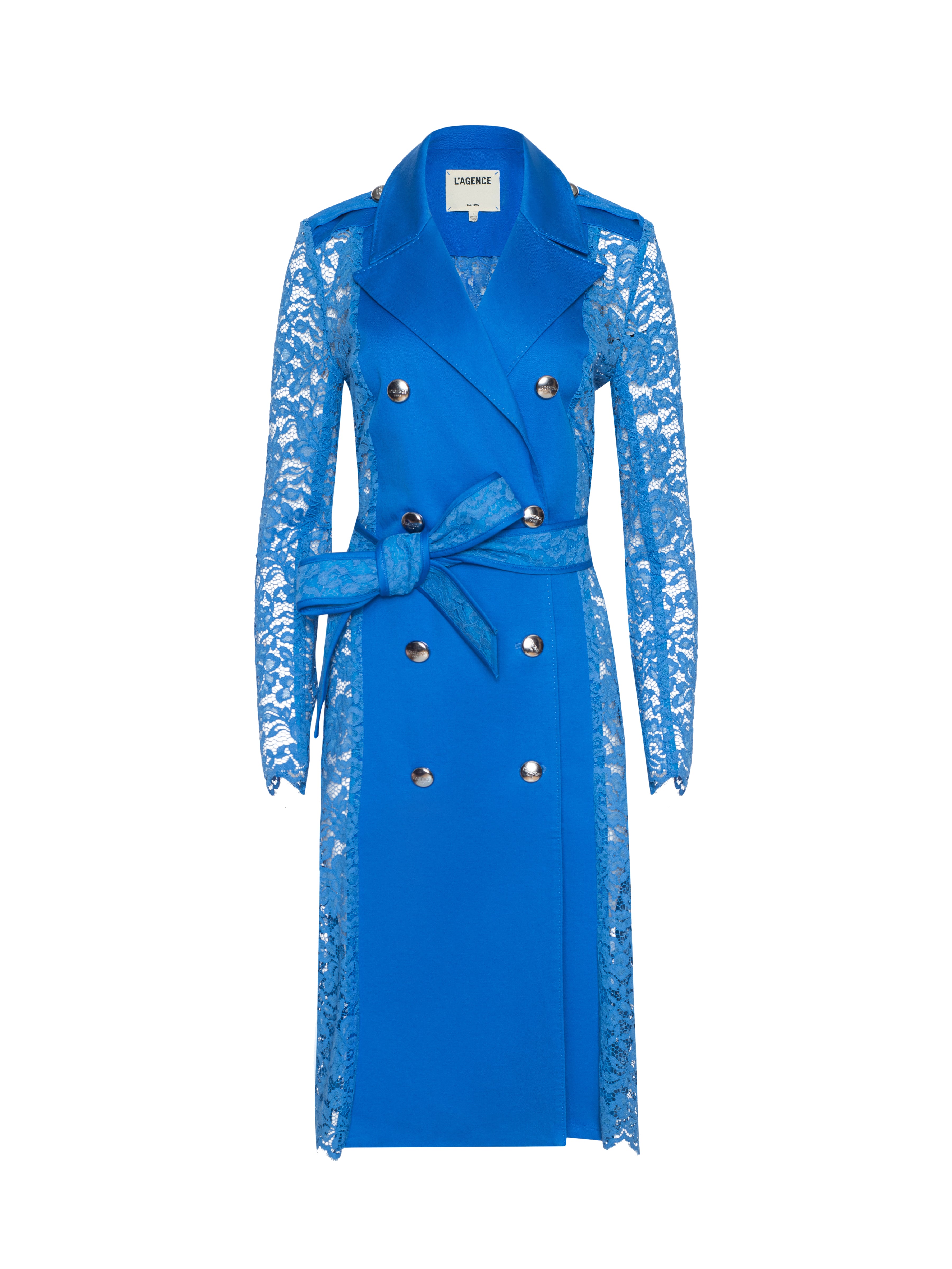 Amata Lace Trench Coat In Regatta Blue