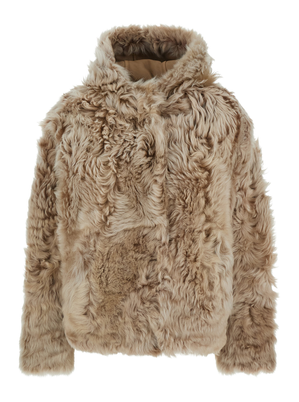 Beige Fur Coat With Fixed Hood And Hidden Fastening In Fur Woman