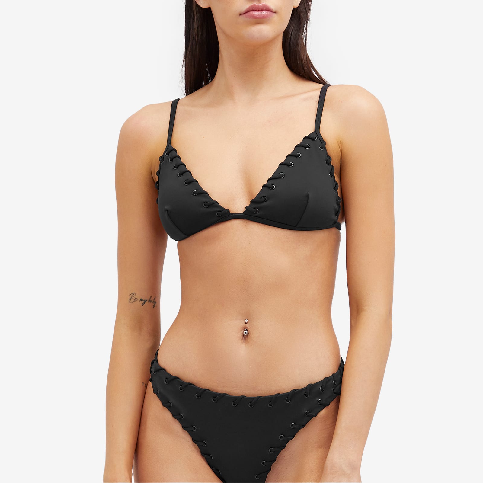 Women's Whip Stitch Cheeky Bikini Bottoms in Black