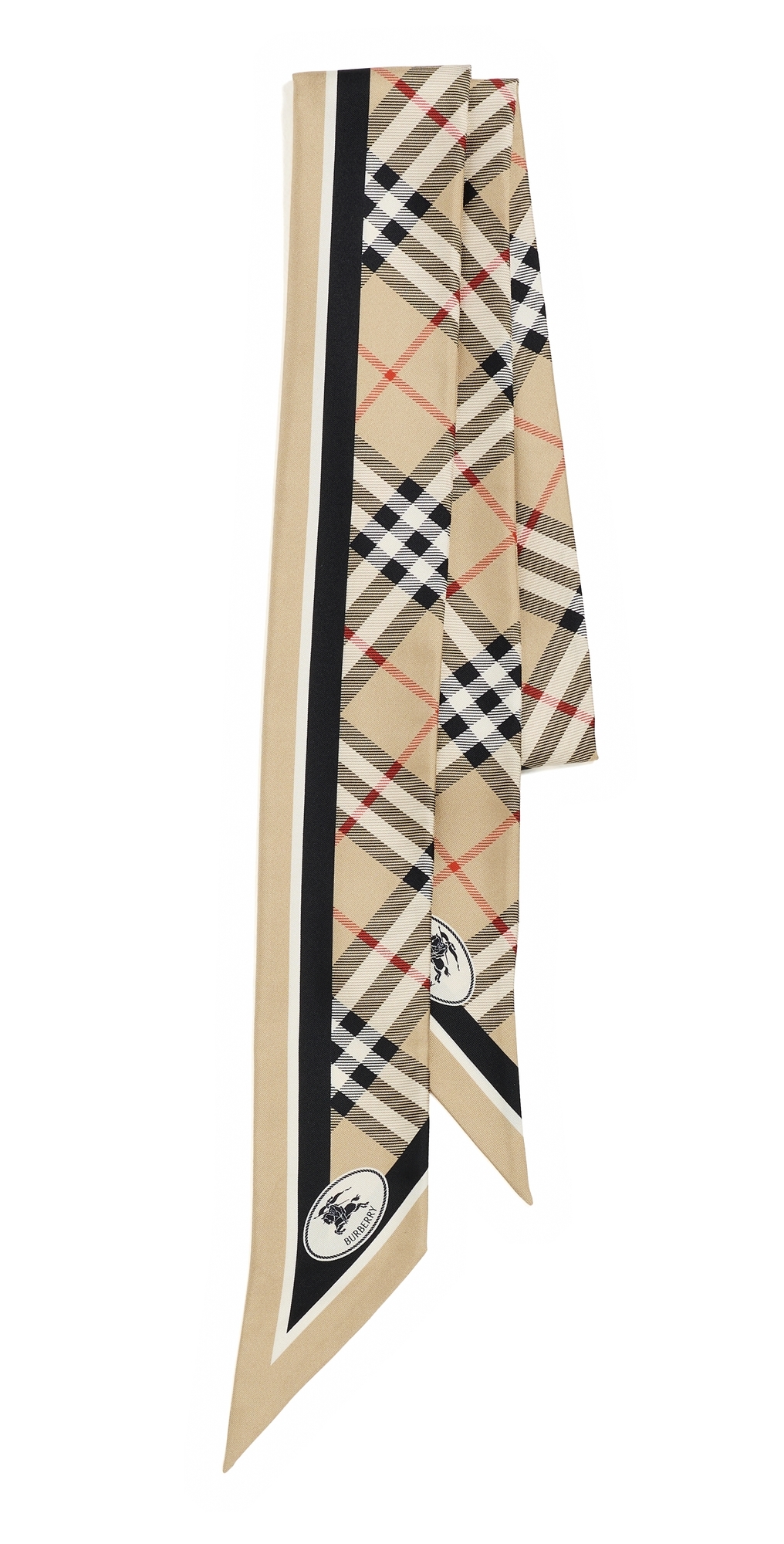 Check Silk Skinny Scarf Sand One Size
