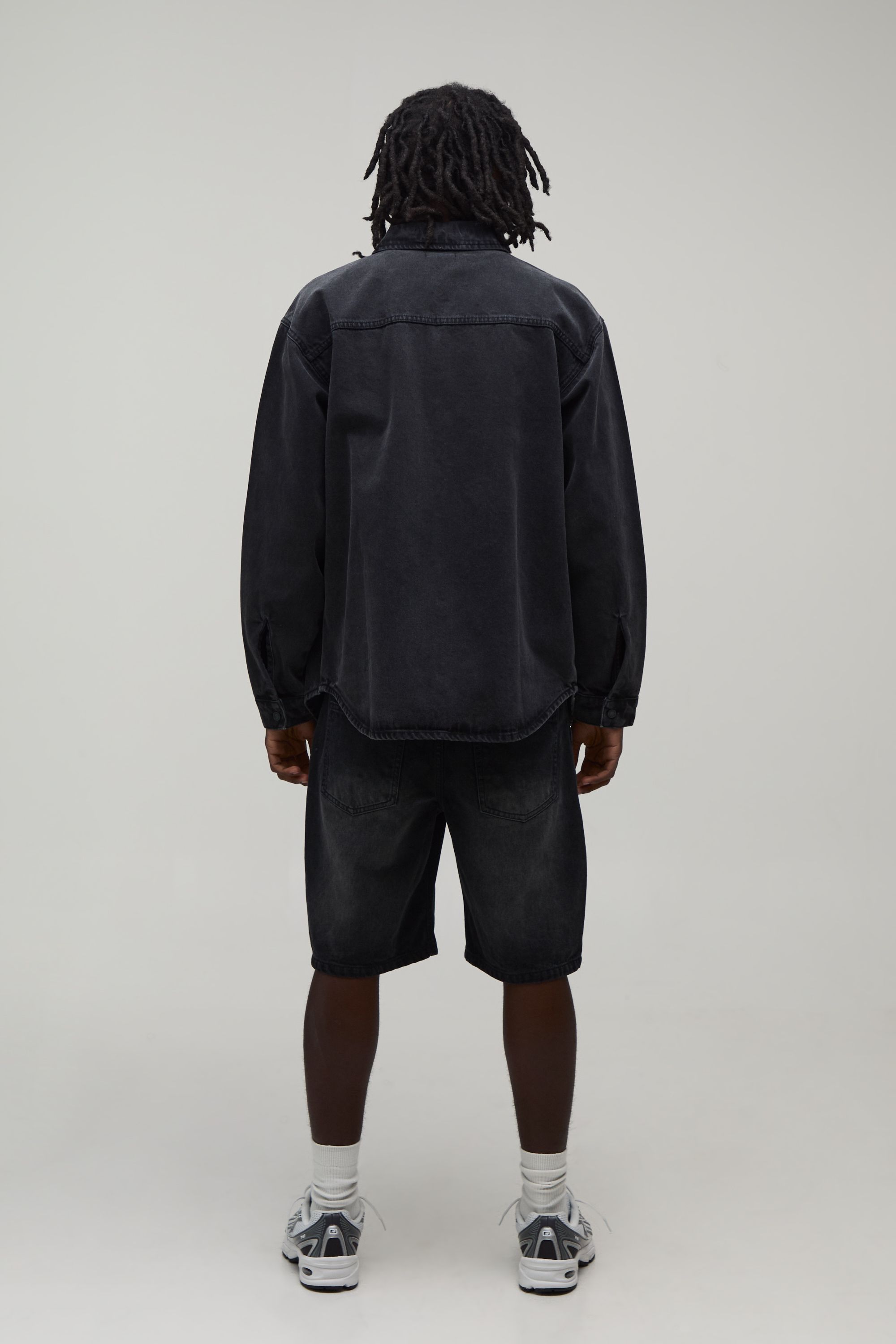 BoohooMAN Mens Oversized Denim Shirt - Charcoal Cotton - Sma