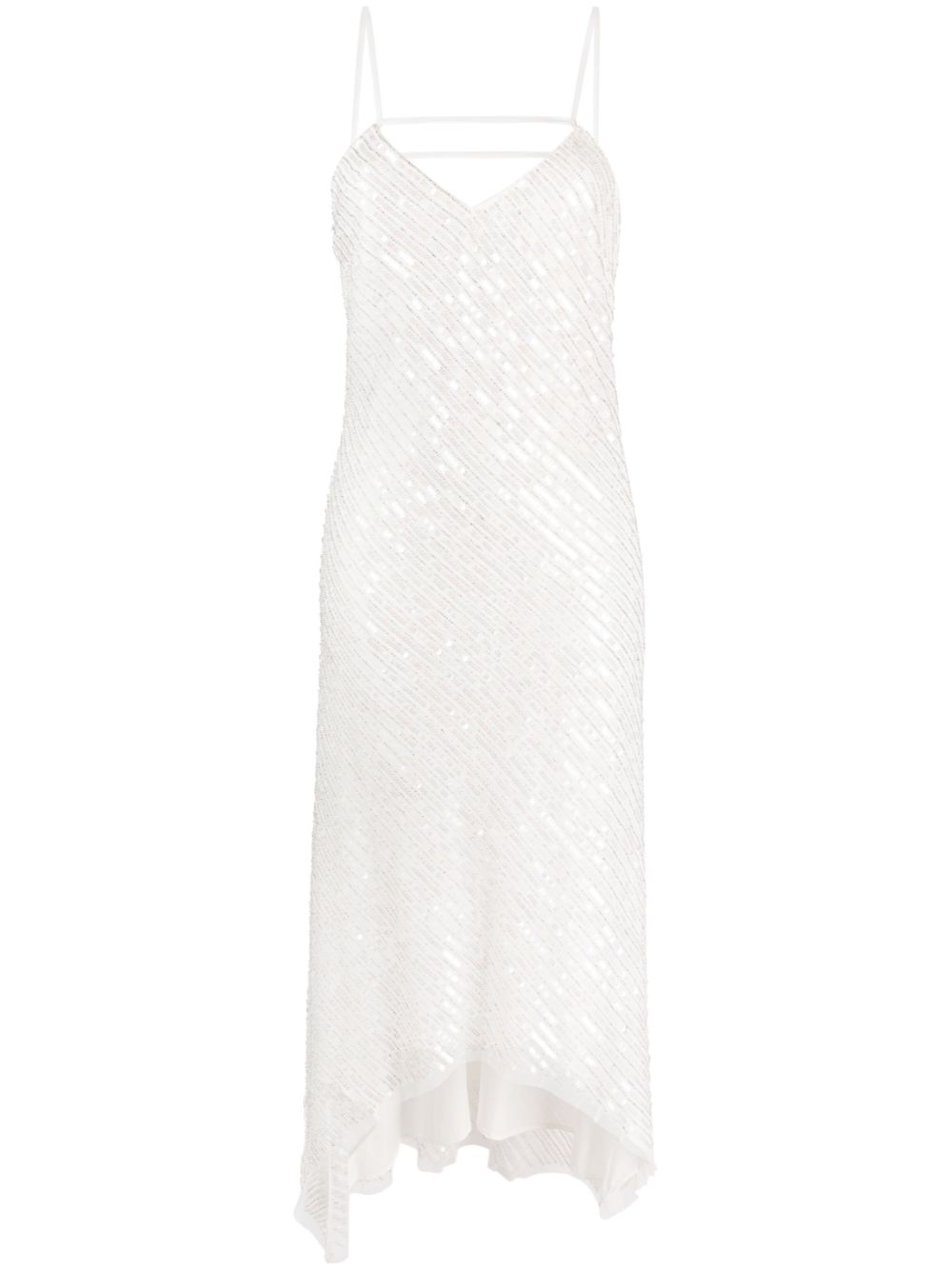 Sequin-embellished asymmetric dress - White
