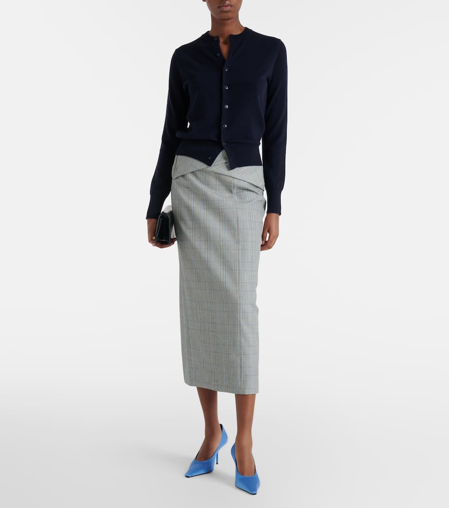 Checked virgin wool midi skirt