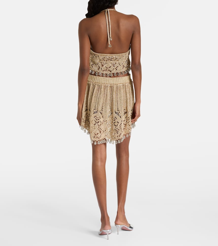 Crochet embellished lamé crop top