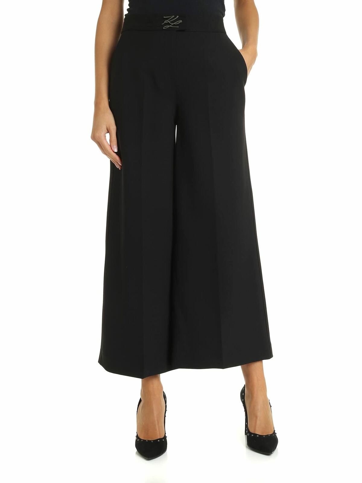 Wide trousers with logo in black