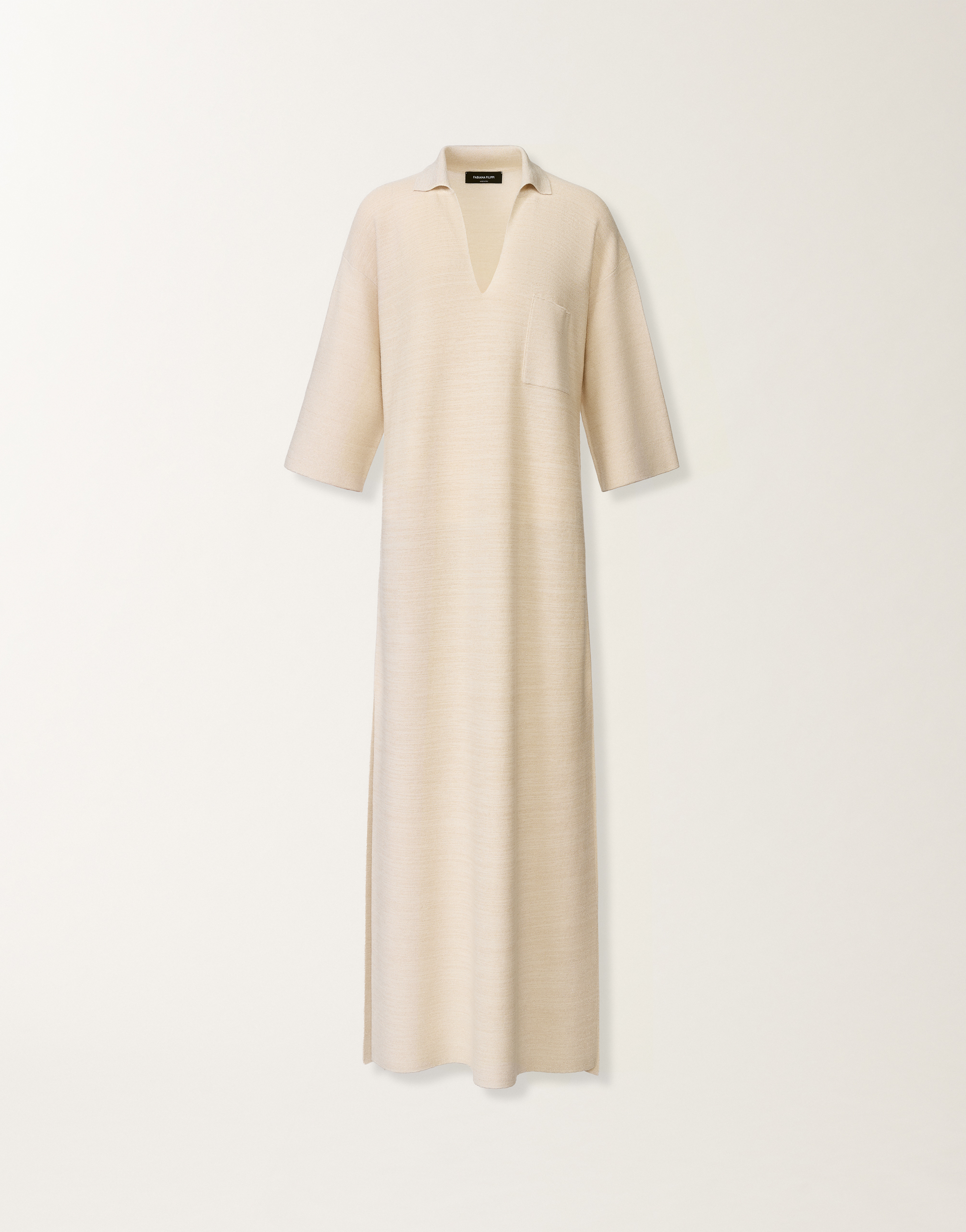 Polo dress in wool, cotton, and lurex, butter