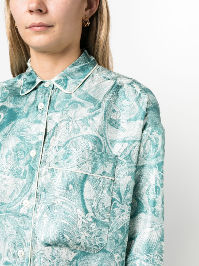 Long Shirt Dress With Monkey Print In Light Blue