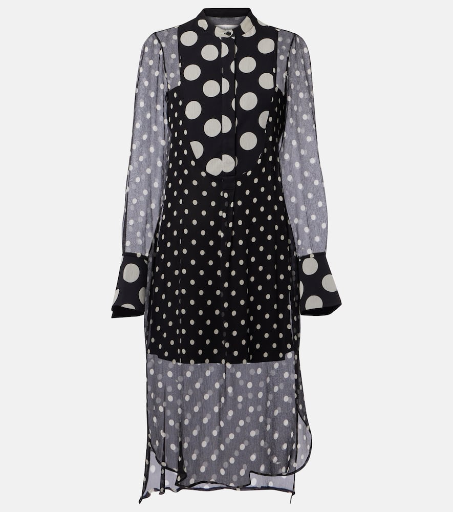 Polka-dot semi-sheer silk midi dress
