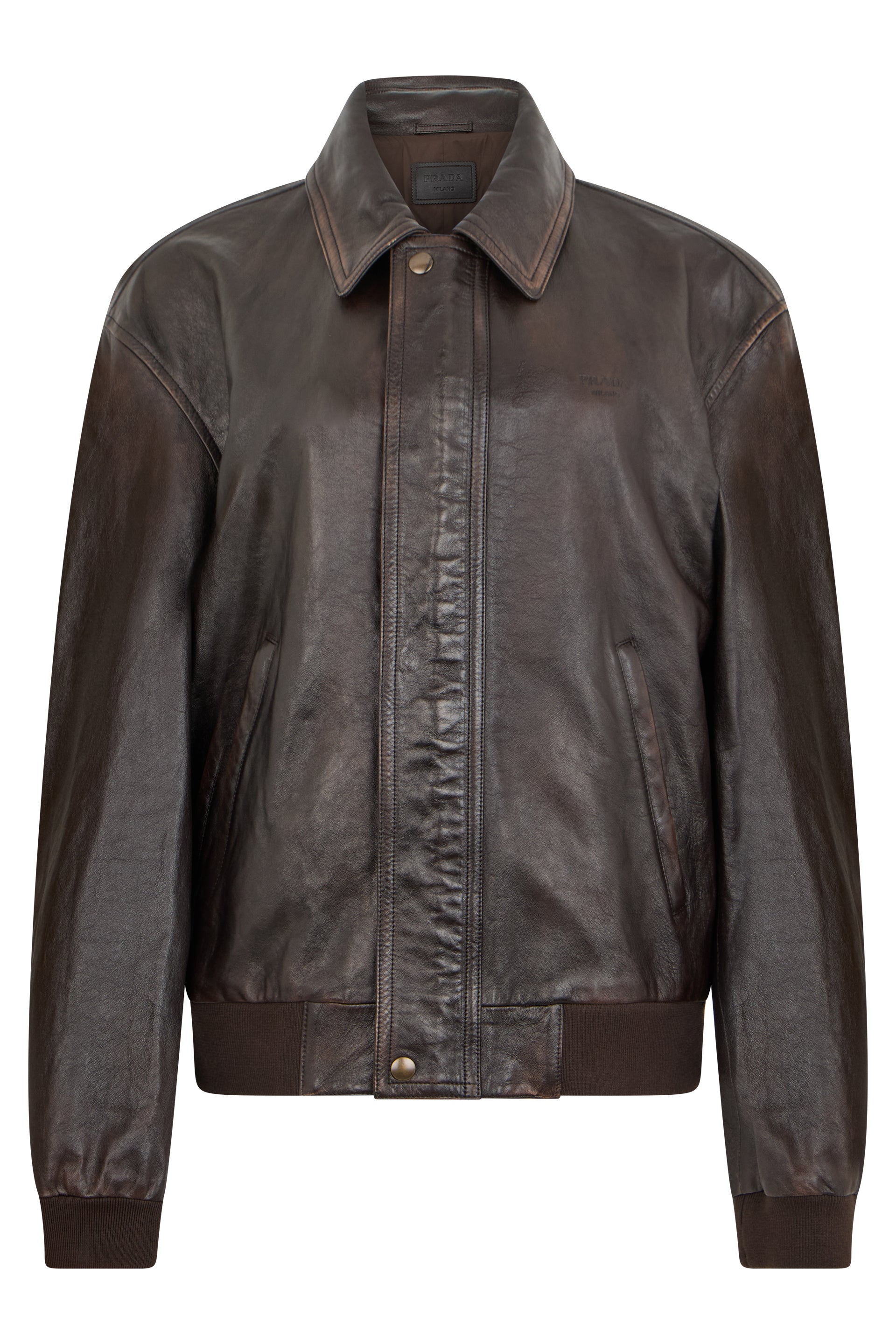 Men's Leather Jacket with Front Zip and Classic Collar