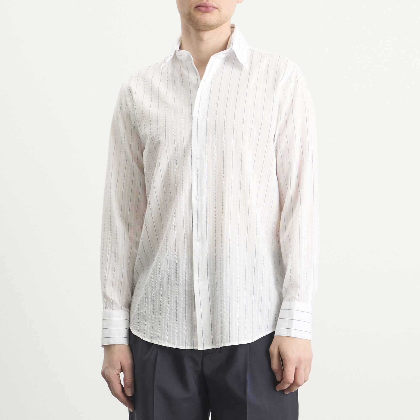 Men's Business Shirt in White/Blue Stripe