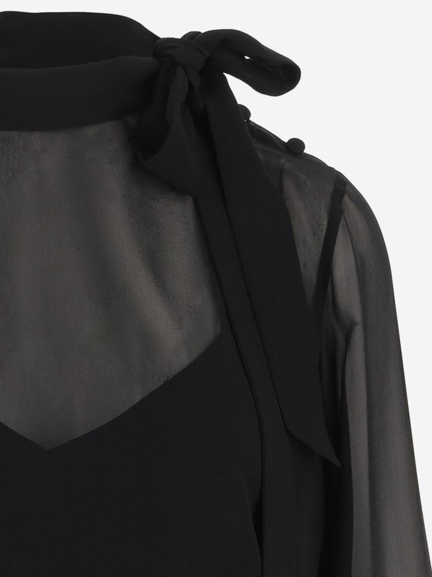 Silk Georgette with Bow Collar Blouse — Black