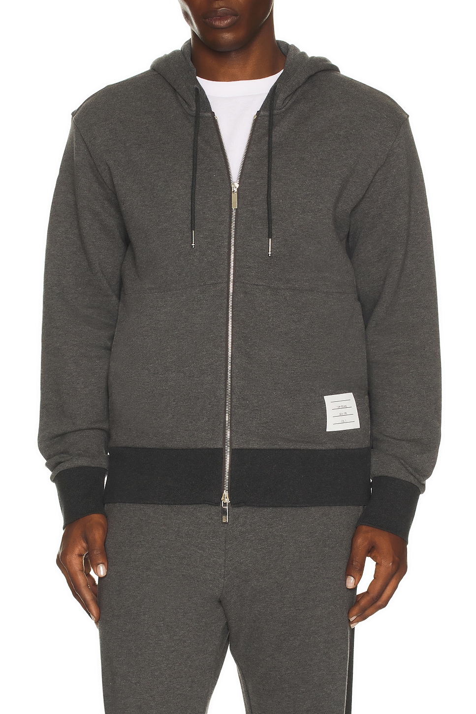 Thom Browne Zip Up Color Blocked Hoodie in Grey