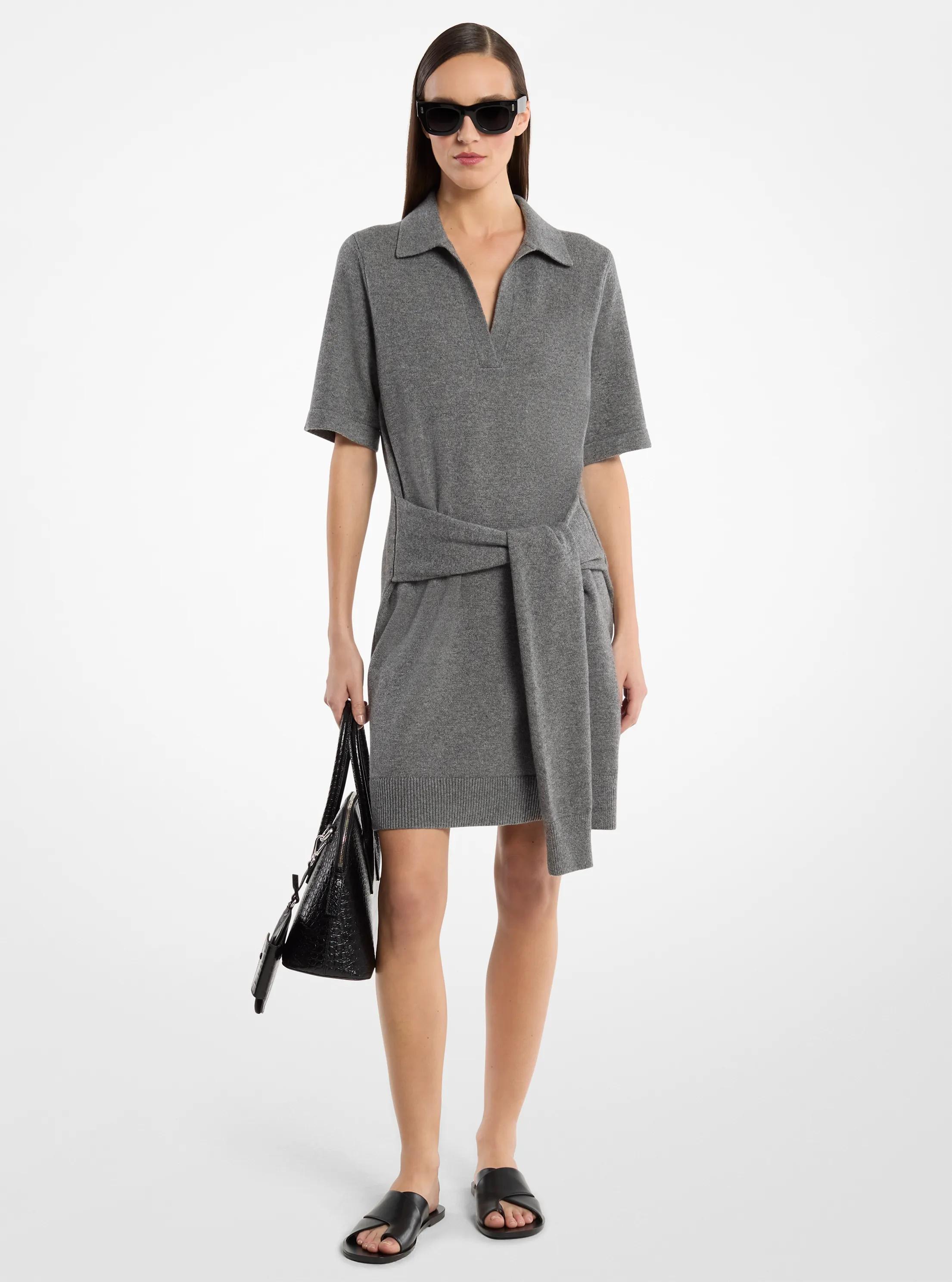 Michael Kors Cashmere Tie-Front Polo Dress in Grey - size XS by
