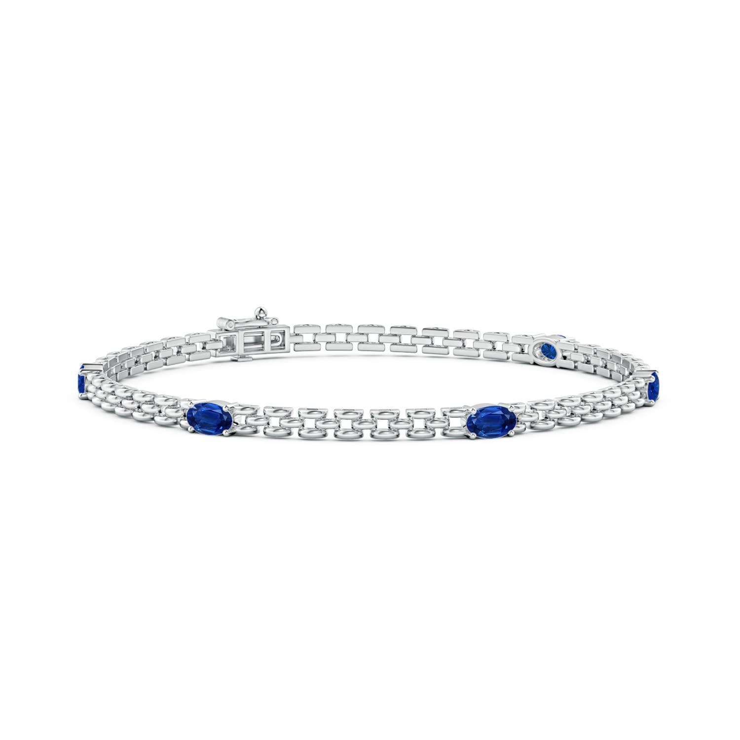 Angara 1.5 Carats Five Stone Oval Sapphire Station Link Bracelet in 14K White Gold