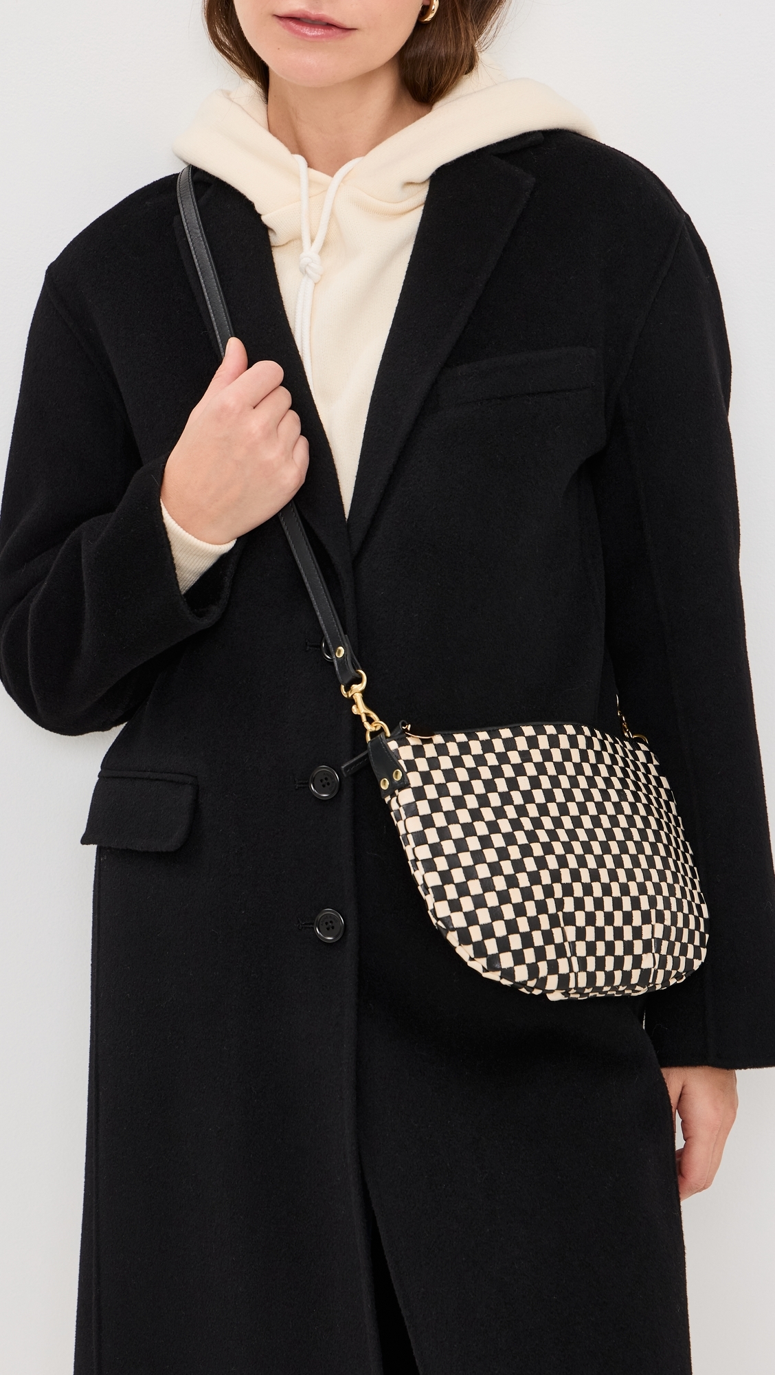 Petite Moyen Messenger Bag Black & Cream Woven Checker One Size