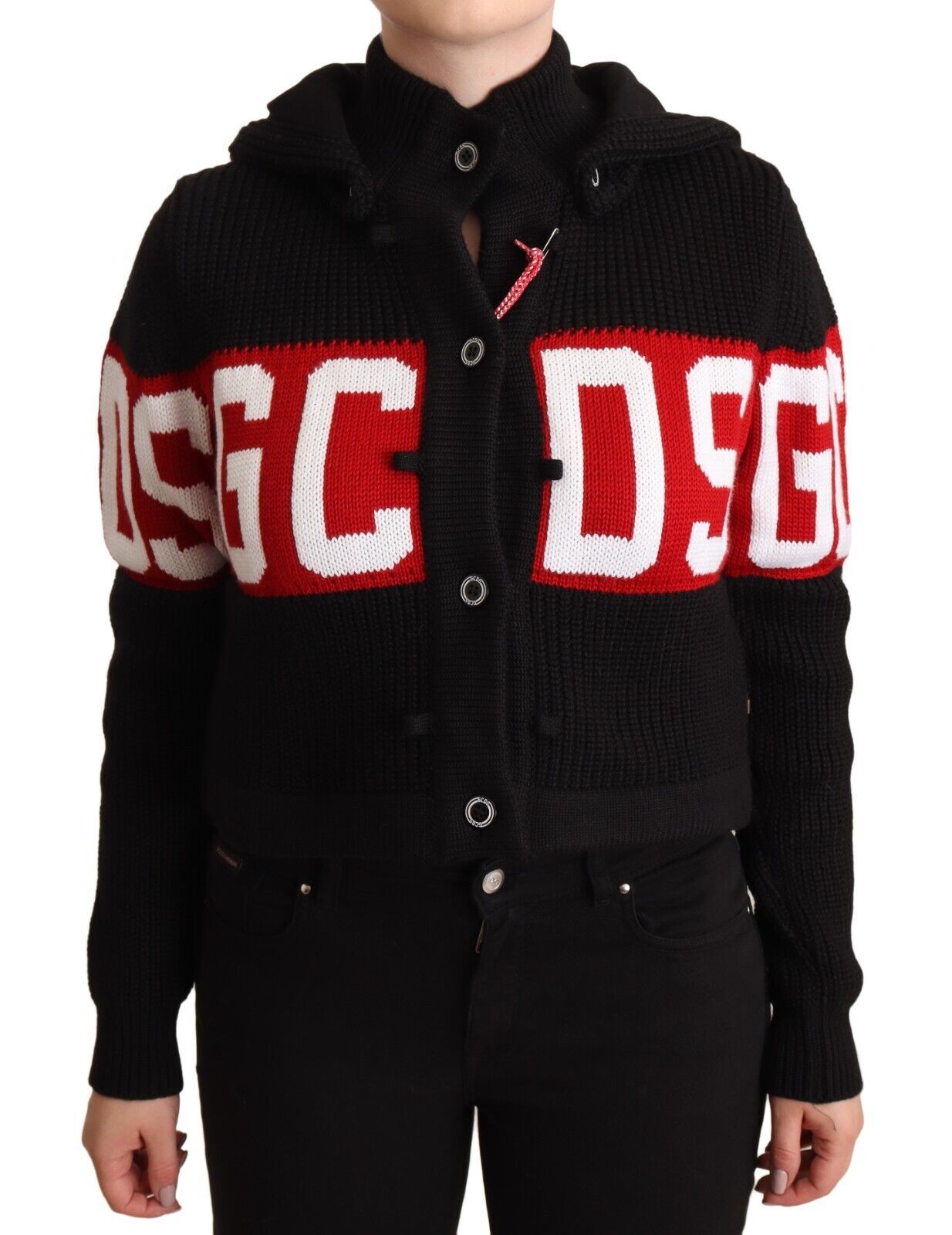 Hooded Logo Cashmere Cardigan — Black