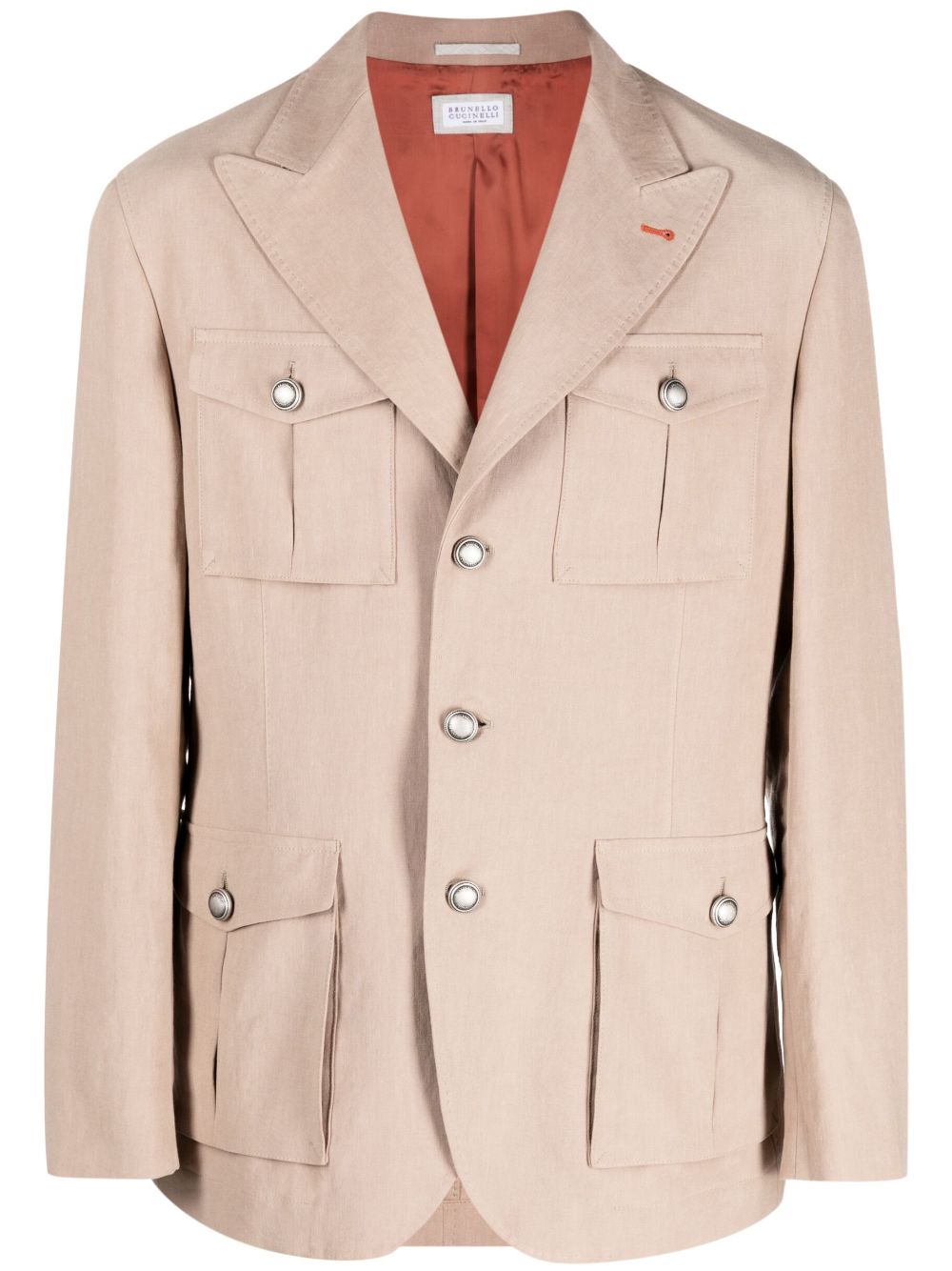 Single-breasted linen blazer - Brown