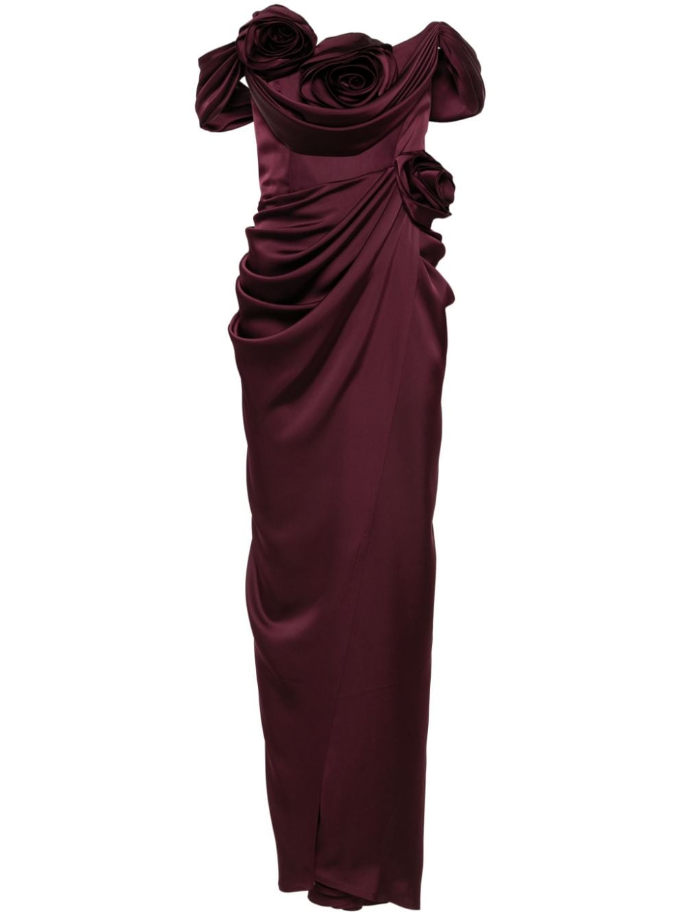 Floral-appliqué gown - Red