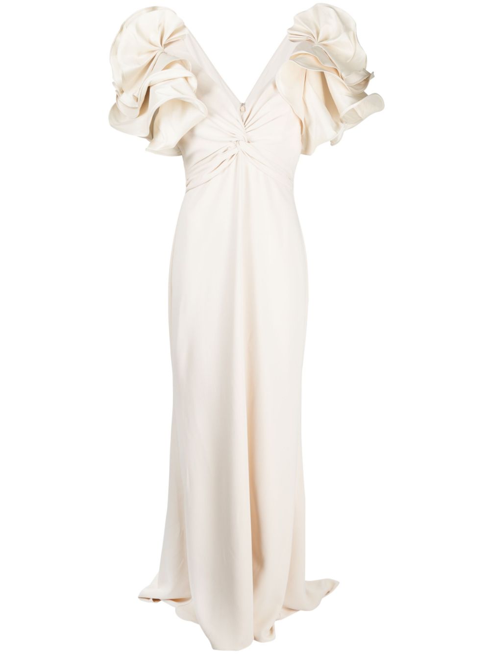 Ruffle-sleeve long dress - Neutrals