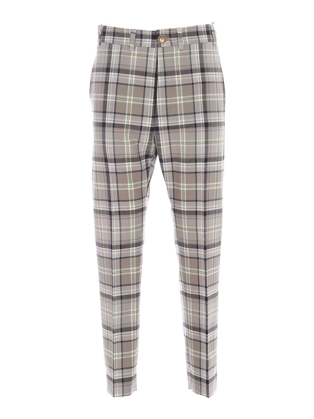 Check pants in gray and green