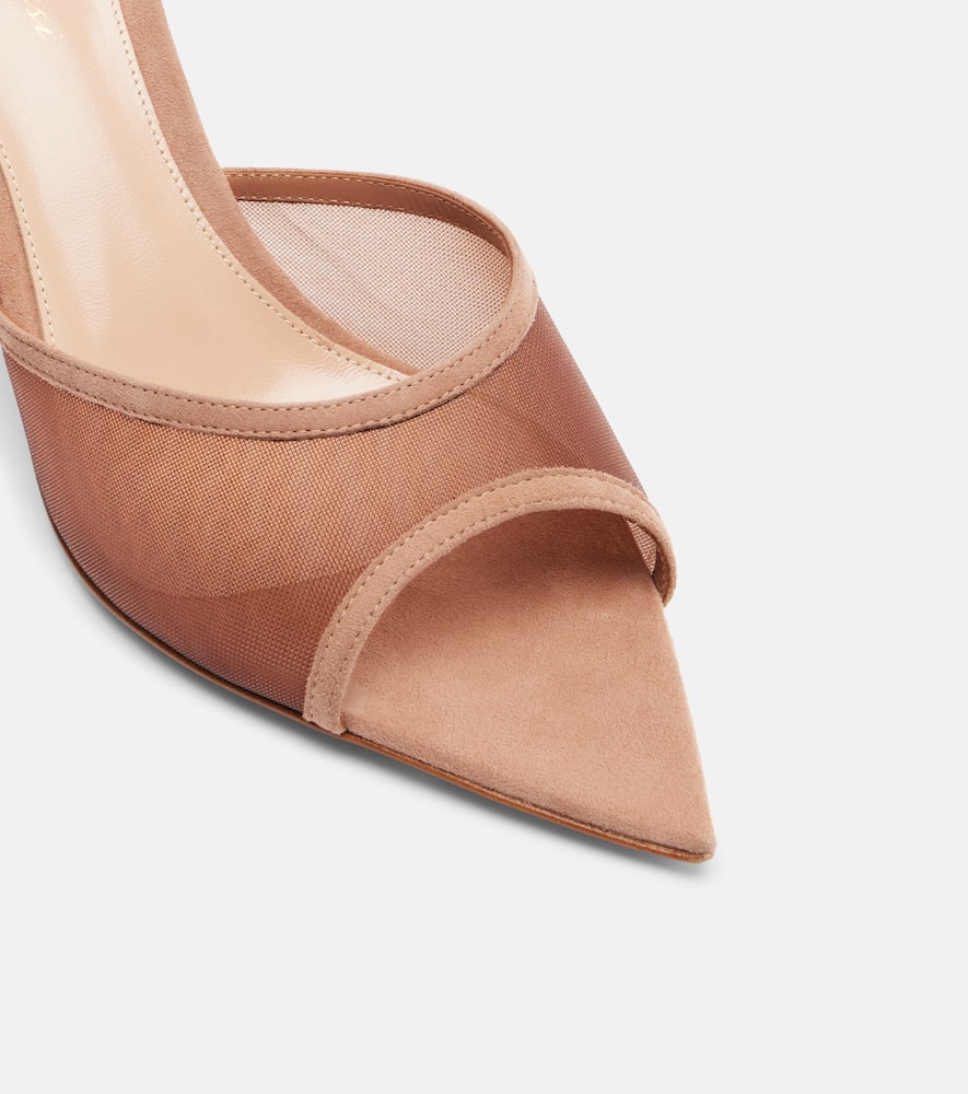 Sienna 70 suede-trimmed mesh mules
