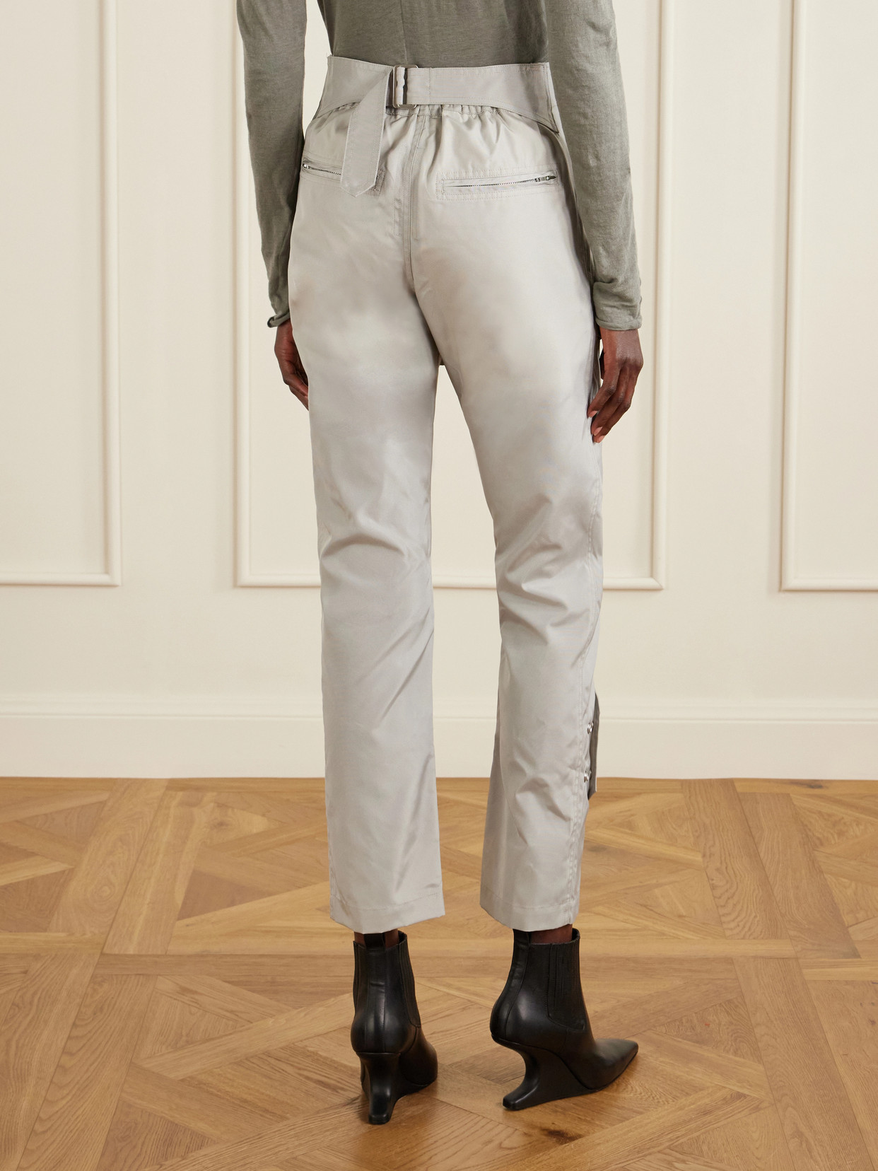 Megastrapped Motopants Belted Shell Straight-leg Pants - Gray