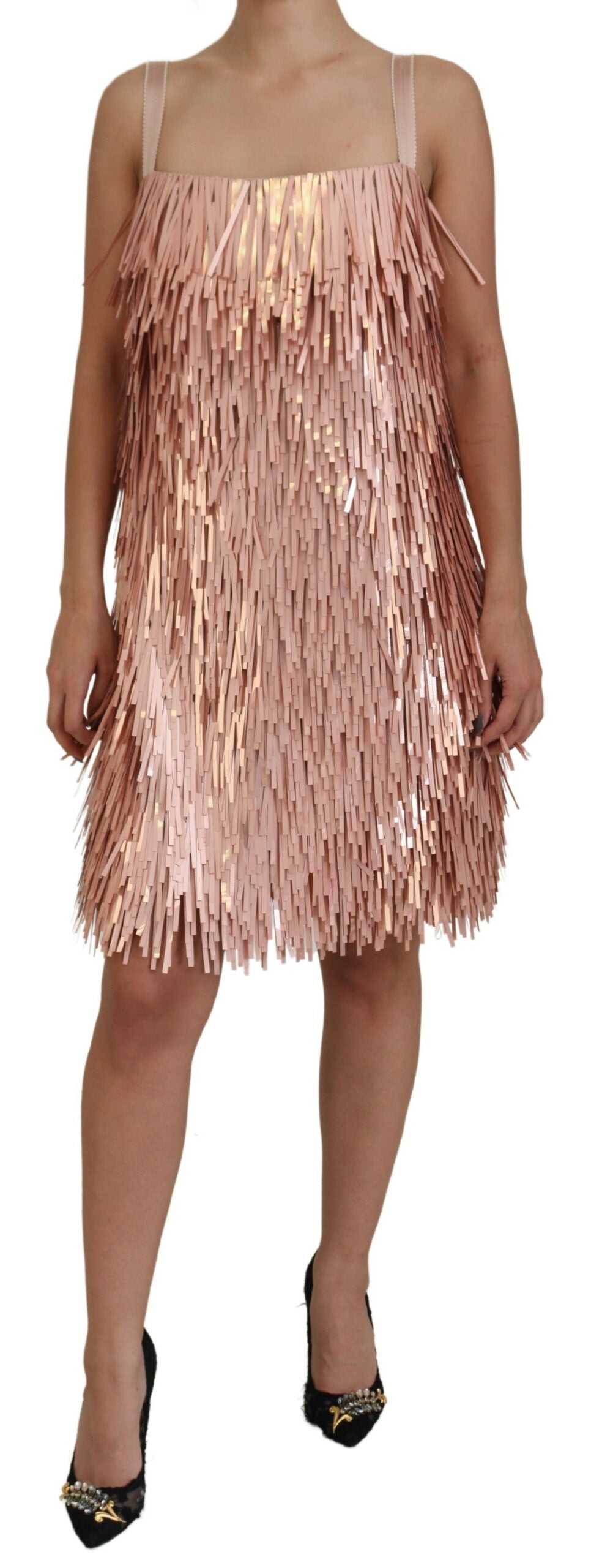 Tinsel Fringe A-Line Dress — Pink