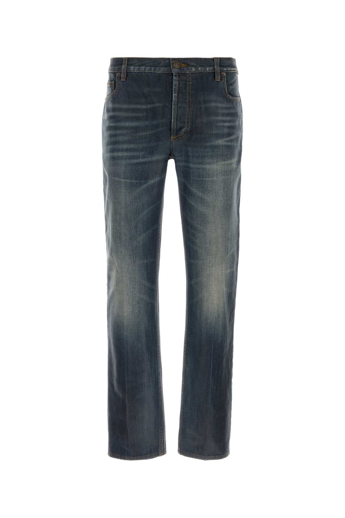 Mid-wash Cotton Jeans — Blue