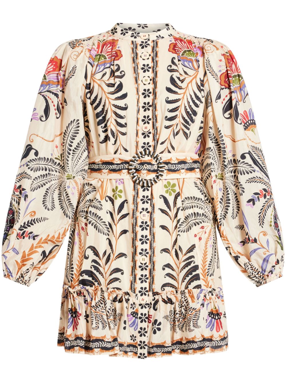 Botanical-print mini dress - Neutrals