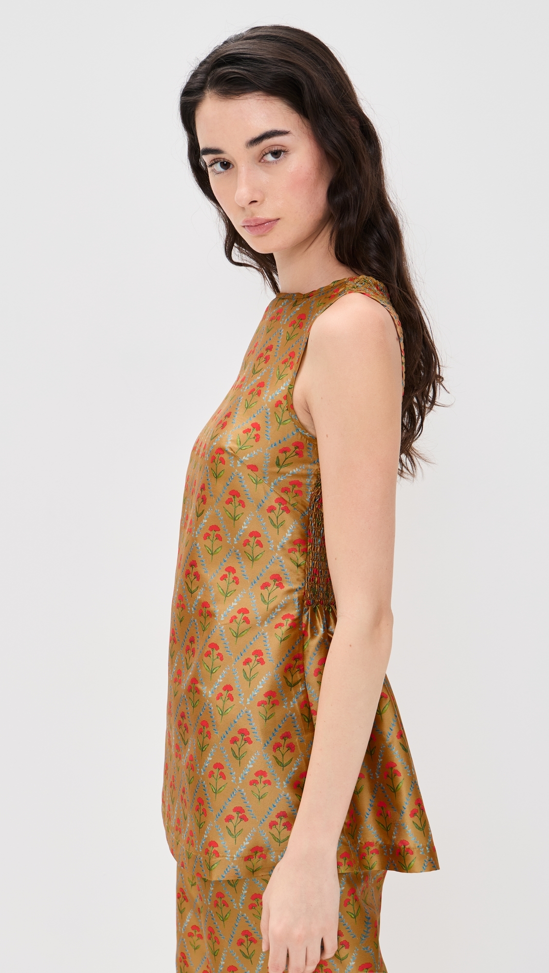 Celine Top Lattice Floral Khaki