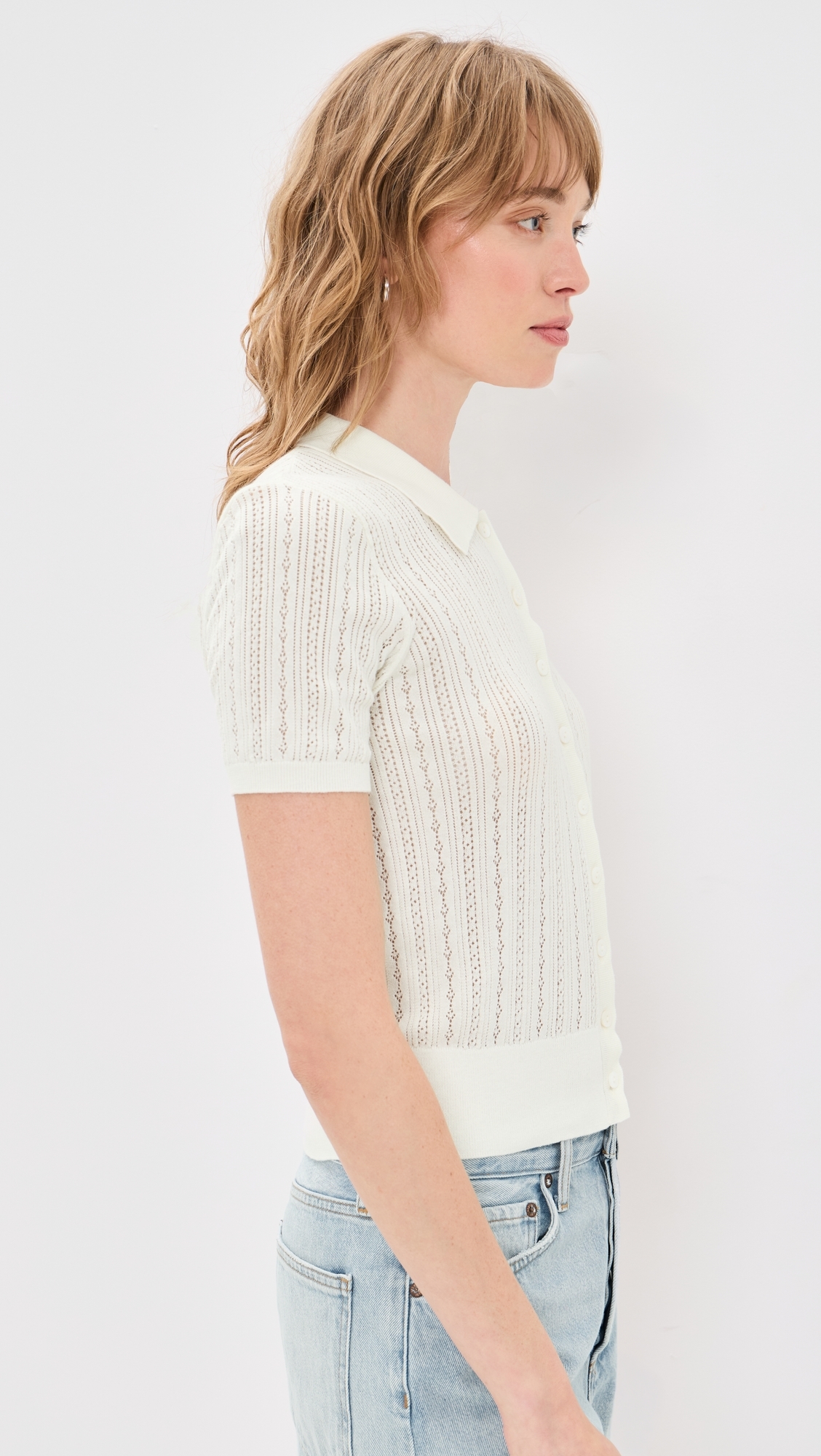The Davey Pointelle Cardigan​ Ecru