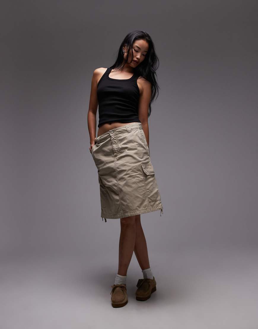 Kingston knee length cargo skirt in beige-Neutral