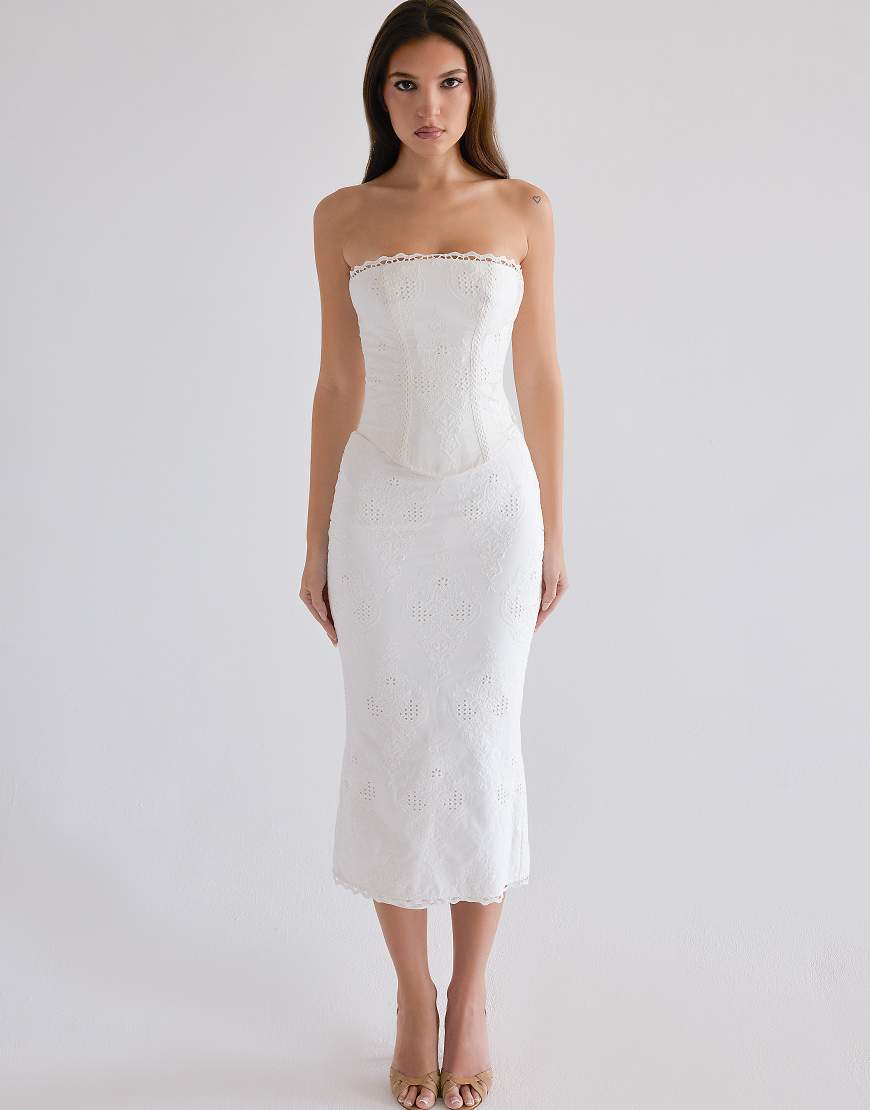 Livie cotton broderie strapless corset top in white