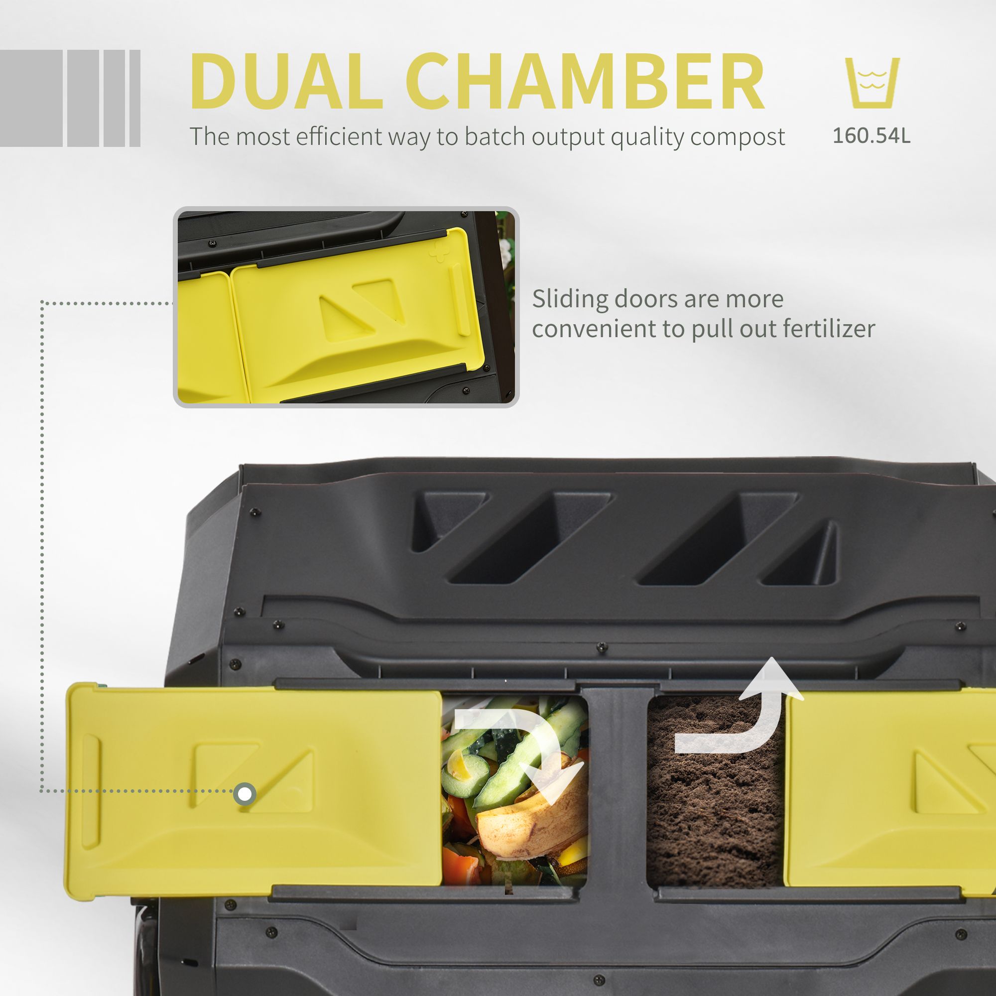 Outsunny 160L Outdoor Tumbling Compost Bin With Dual Chamber In Yellow