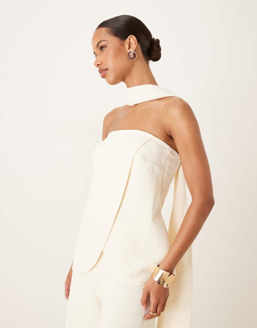 Tailored bandeau top with scarf detail co-ord in buttermilk-Neutral
