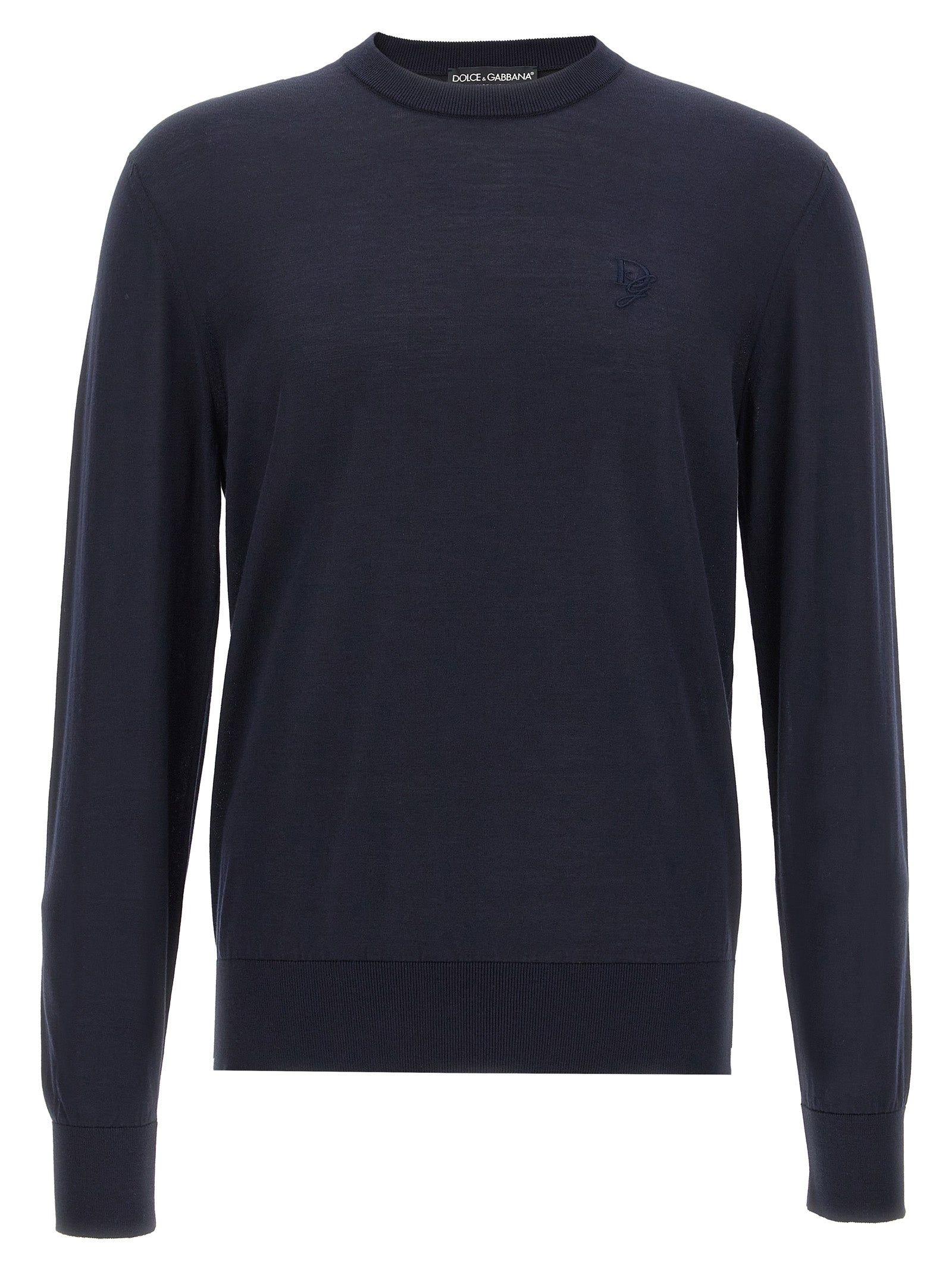 Silk Crew Neck Sweater — Navy