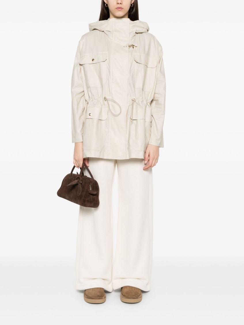 - Linen And Cotton Blend Parka Coat